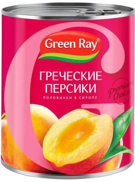 Персики GREEN RAY Греческие, половинки в легком сиропе